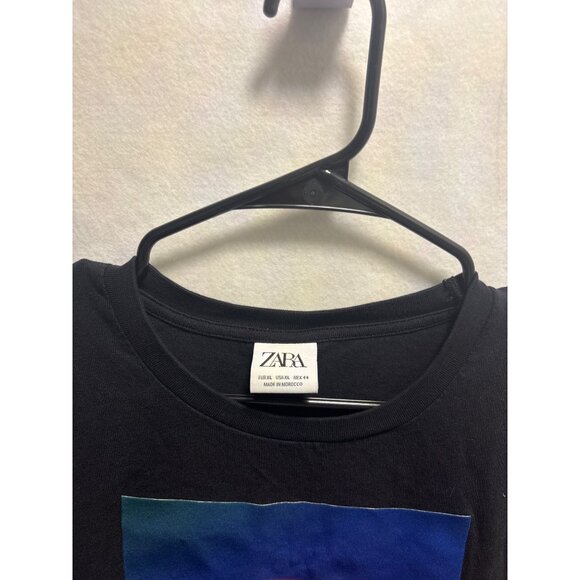 Zara Mens Black T-Shirt With Graphic Skull Print Red Label Size XL - Picture 4 of 11